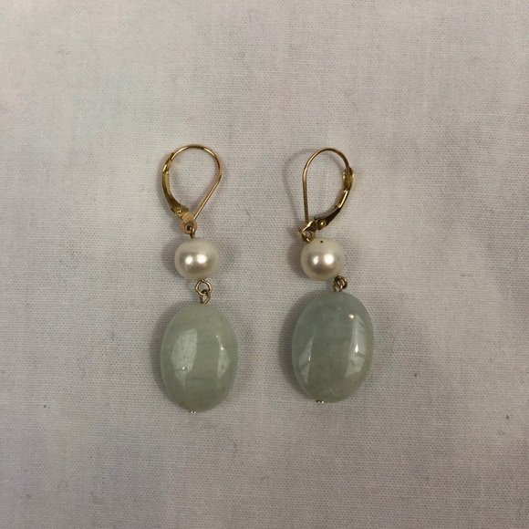 Aquamarine and Pearl Earings - Picture 1 of 4